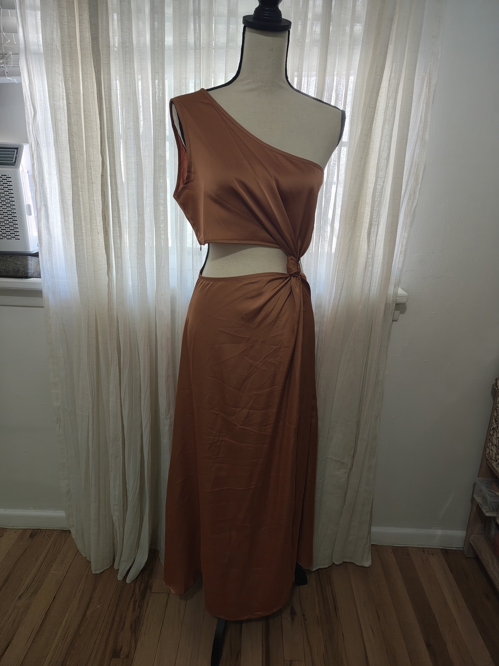SHEIN One-Shoulder Cutout Midi Dress in Rust